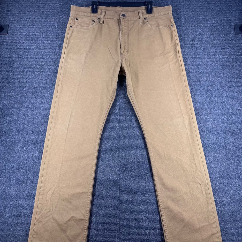 Levi's 513 Slim Straight Pants Mens 38x32 W38 L32 Tan Khaki Stretch‎ Casual